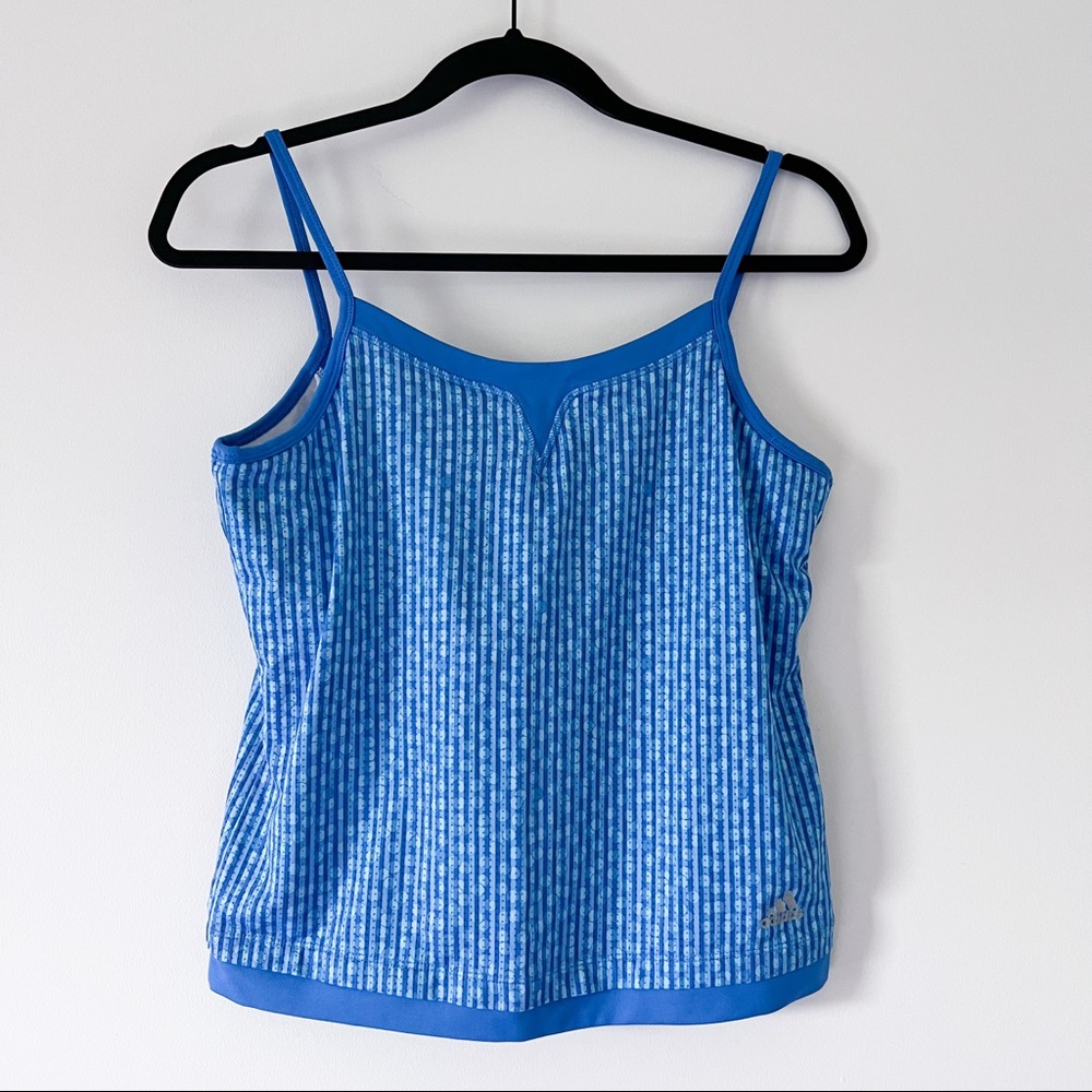 adidas | vintage blue spaghetti strap tank top large with shelf bra